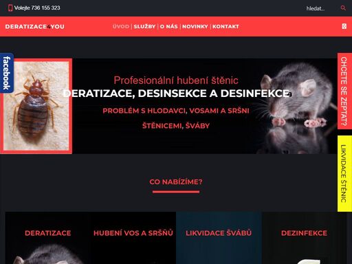 nabízíme profesionální deratizaci, dezinsekci - likvidaci štěnic, švábů, mravenců, sršňů a jiného hmyzu, ochranu proti holubům - instalaci sítí a bodců, ošetření dřeva a další služby.