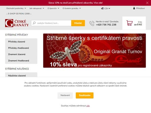 obchod se stříbrnými šperky, pravý český granát. originál granát turnov