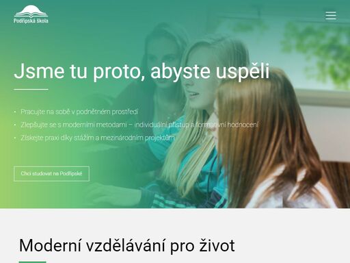 studujte v přátelské atmosféře, s individuálním přístupem a slovním hodnocením. maturitní i učební
obory, dálkové studium, praxe díky stážím a mezinárodním projektům, rozvíjíme podnikatelské
kompetence. učebnice z 90 % zdarma, certifikát europass, stipendia až do výše školného. zjistěte
víc.