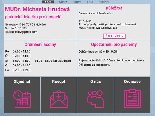 praktická lékařka pro dospělé holešov. zdravotní středisko novosady. ordinační hodiny. doktor, doktorka holešov