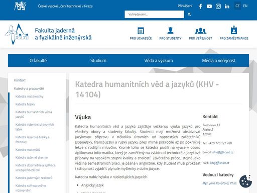 fakulta jaderná a fyzikálně inženýrská, české vysoké učení technické v praze