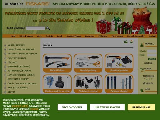 najdete u nás veškeré zahradní nářadí, domácí potřeby, kreativní a kancelářské potřeby fiskars. dále nabízíme zavlažovací systémy hunter, komponenty pro závlahy a závlahové systémy, nádrže na dešťovou vodu, akumulační plastové nádrže a filtry na vodu.