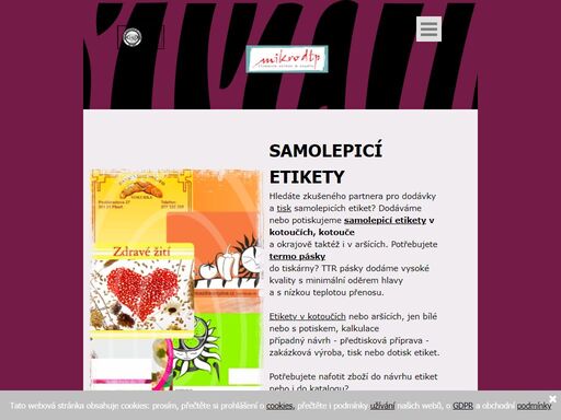 samolepicí etikety v kotoučích nabízí firma mikro dtp s.r.o. již od roku 1996. vyberte vhodnou kategorii a pošlete nám poptávku na samolepicí etikety.