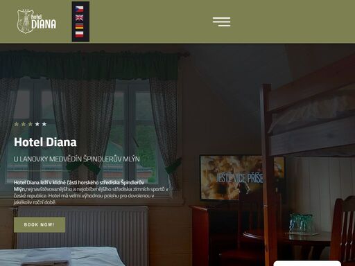 hotel diana leží v klidné části horského střediska špindlerův mlýn, nejnavštěvovanějšího a nejoblíbenějšího střediska zimních sportů v české republice.
