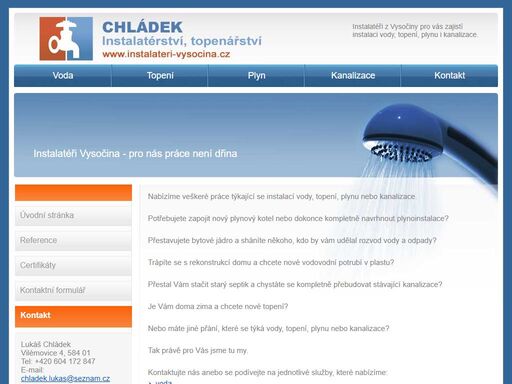 voda, topení, plyn, kanalizace - instalatéři vysočina