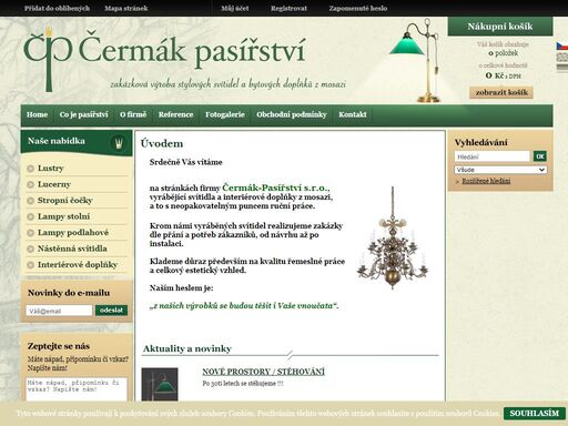 pasířství čermák vyrábí svítidla a interiérové doplňky z mosazi s neopakovatelným puncem ruční práce. klademe důraz především na kvalitu řemeslné práce a celkový estetický vzhled.