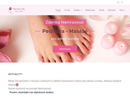 ráda vás přivítám v nových, krásných a větších prostorech salónu pro zdraví a krásu. adresa zůstává stejná.??nutno zazvonit na zvonek nemravová. prosím, dodržujte čas objednané služby!