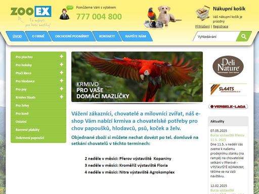 zoo-ex ježdík - přímý dovozce krmiv versele laga, prestige, bento kronen, orlux, nutribird, slaats