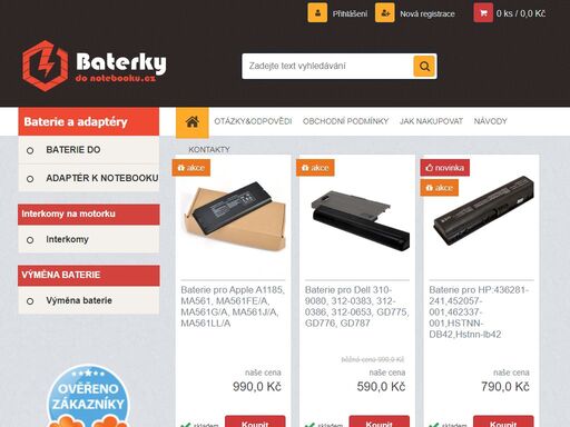 specializovaný e-shop zaměřený na náhradní baterie do notebooků a adaptéry