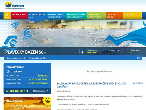 plavecký bazén o délce 50 m nabízí sportovní vyžití i odpočinkové a kondiční plavání. spolu s 50 m bazénem je k dispozici dětský bazének, parní oddělení a stánek s občerstvením.