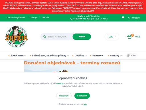 barf, barf maso pro psy, barf rozvoz, žufrik, zufrik, barfobchod, barfshop žufrik.cz - vše, co hledáte pro zdravou a přirozenou stravu vašich čtyřnožců na jednom místě. nejširší nabídka masa, doplňků a příloh.