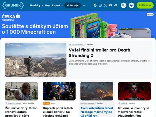 grunex.com je největší česko-slovenský herní portál pro online počítačové hráče. denně přináší zpravodajství ze světa her, komunit, youtube a twitch scény a každý měsíc na grunexu proběhnou desítky online turnajů.