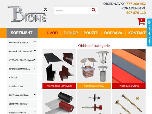 nabízíme široký sortiment klempířské lemování z přírodních plechů i v barvách ral, komínové stříšky naopleon a brons, šrouby tex do dřeva i do kovu, lemování kolem komínů. rychlé dodání - zboží máme skladem.