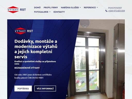 firma rst-výtahy nabízí kvalitní a spolehlivé výtahy za přijatelnou cenu. nabízíme výstavbu, rekonstrukce a servis výtahů.