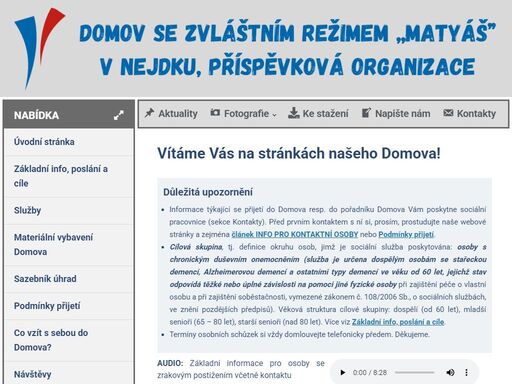 posláním domova je poskytování komplexních celodenních sociálních služeb dospělým a seniorům s chronickým duševním onemocněním ve věku od 60 let, jejichž stav odpovídá těžké nebo úplné závislosti na pomoci jiné fyzické osoby při zajištění péče o vlastní osobu a při zajištění soběstačnosti, vymezené zákonem č. 108/2006 sb., o sociálních službách, ve znění pozdějších předpisů.