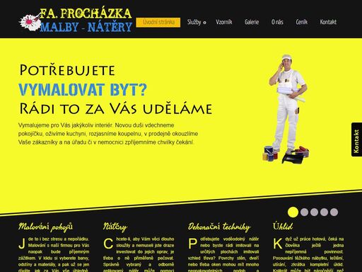 zabýváme se malování pokojů, stříkáním tapet, natíráním radiátorů, plotů, kovů, fasád, podlah a dalších.
