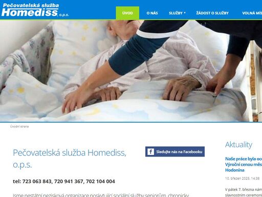 pečovatelská služba homediss, o.p.s.tel: 723 063 843, 720 941 367, 702 104 004jsme nestátní nezisková organizace poskytující sociální služby seniorům, chronicky nemocným a zdravotně postiženým. více 