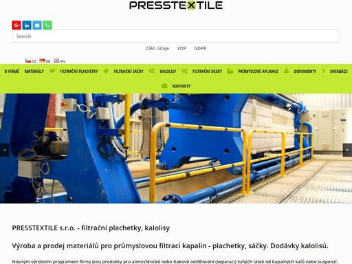 firma presstextile s.r.o. se zabývá výrobou a prodejem filtračních plachetek pro kalolisy v mnoha průmyslových aplikacích a technickým poradenstvím.