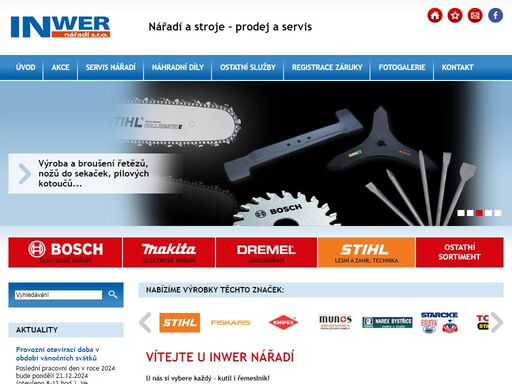 společnost inwer nářadí s.r.o. nabízí prodej a servis elektrického ručního nářadí a příslušenství. nabídka výrobků značek bosch, makita, dremel, stihl, viking a dalších. prodáváme frézy, hoblíky, měřící přístroje, vrtáky, vrtací korunky, sekáče a příslušenství k elektrickému ručnímu nářadí bosch.