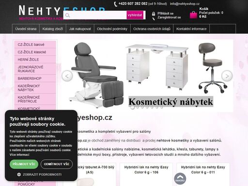 vybavení salónů a kadeřnictví, vše pro nehty.