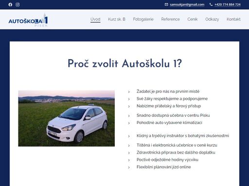 žadatel je pro nás na prvním místěsvé žáky respektujeme a podporujemenabízíme přátelský a férový přístupsnadno dostupná učebna v centru pískupohodlné auto vybavené klimatizacíklidný a trpělivý instruktor s bohatými zkušenostmitištěná i elektronická učebnice v ceně kurzuzdravotnická příprava bez dalšího doplatkupoctivě odježděné hodiny výcviku...