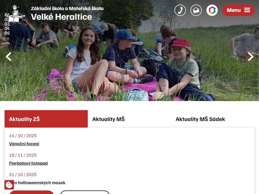 zš je tvořená všemi ročníky prvního a druhého stupně. škola má ještě dvě odloučená pracoviště, a to mš ve velkých heralticích a mš v sádku. navštivte nás.