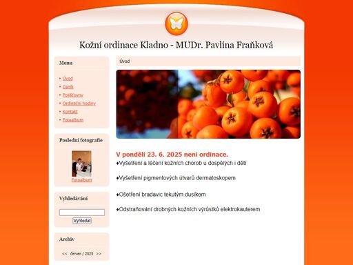 stránky kožní ordinace kladno mudr.fraňková pavlína-vstupte