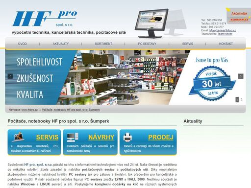 výpočetní technika, pc sestavy, notebooky, monitory, servis pc, prodej pc, šumperk  | počítače, notebooky  hf pro spol. s r.o. šumperk