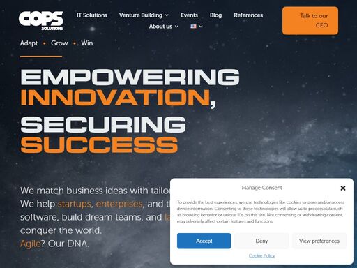 adapt   •   grow   •   win     

empowering innovation,

securing success   we match business ideas with tailored it solutions.
we help startups, enterprises, and their spin-offs grow. we deliver top-tier software,
build dream teams, and launch technology