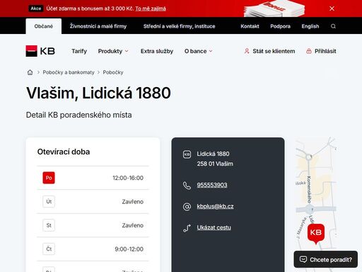 seznam a vyhledávání poboček a bankomatů komerční banky.