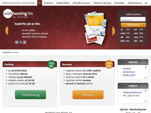 webhosting a registrace domény cz již od 145,-kč, registrace domény com, eu, sk, net, info, biz, org.