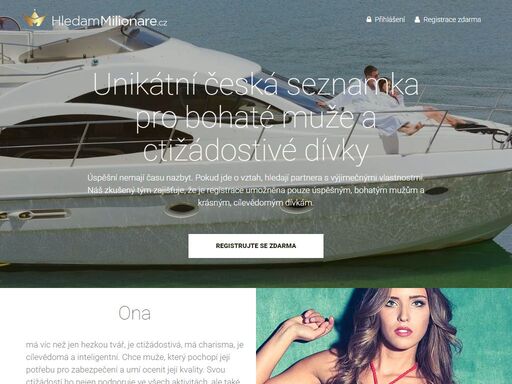 unikátní seznamka hledámmilionáře.cz pro bohaté muže a ctižádostivé dívky. seznamujte se s nezadanými českými a slovenskými milionáři. registrace zdarma.