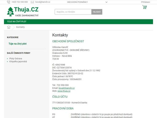 kontakty, thuja.cz