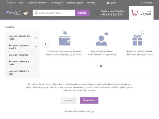 moderní internetový obchod s prodejem náušnic, náhrdelníků, prstenů, náramků a módních dámských doplňků, jako i svatebních a oslavných předmětů. 