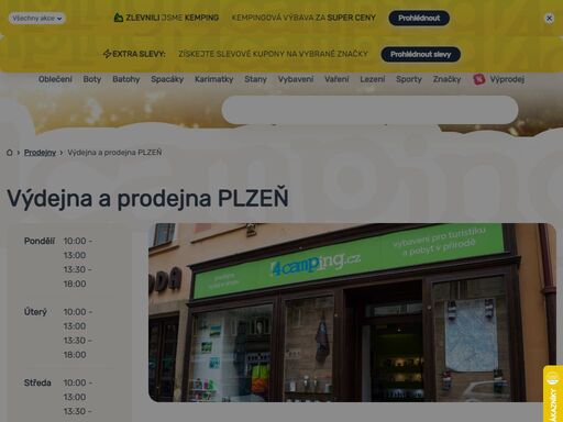 pořiďte na pobočce v plzni vybrané outdoorové a kempingové vybavení nebo vyzvedněte svou objednávku z e-shopu 4camping! info o prodejně zde ?