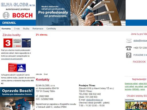 elna globs, s.r.o. elektrické nářadí bosch český těšín, třinec a internetový obchod