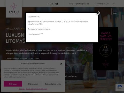 v ubytovaní na vás čeká i skvěle hodnocená restaurace, wellnes se saunou, masážemi a whirlpoolem. idelání startovní pozice na poznání litomyšle a krás jejího okolí.