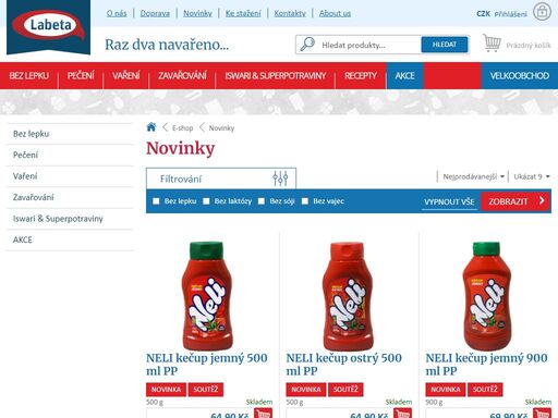 internetový prodej bezlepkových výrobků, směsí na chléb, moučníků, přípravků na pečení a zavařování, marinád, polev, náplní, bio výrobků a výrobků vhodných pro diabetiky.
