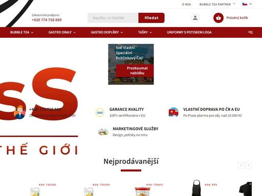 vítejte v největším bubble tea velkoobchodu v eu!
 
jsme váš partner pro skvělý bubble tea a mnoho dalšího. naše produkty jsou zárukou kvality a autentičnosti, a to vše za konkurenceschopné ceny. nejenže nabízíme široký sortiment bubble tea ingrediencí, ale také se specializujeme na potisky na papírové tašky, trička…