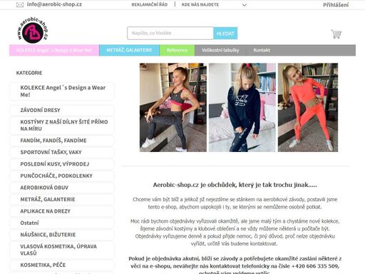 homepage. aerobic-shop.cz je obchůdek, který je tak trochu jinak.....chceme vám být blíž a jelikož již nejezdíme se stánkem na aerobikové závody, postavili jsme tento e-shop, abychom uspokojili i ty, se kterými se nemůžeme osobně potkat.moc rádi bychom objednávky vyřizovali okamžitě, ale jsme malý tým a chystáme nové…