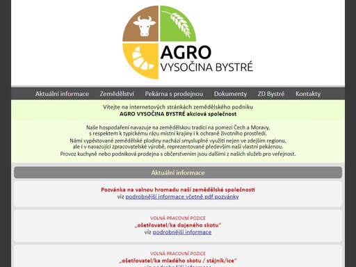 agro vysočina bystré akciová společnost