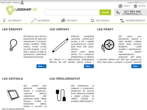 internetový obchod ledeshop.cz nabízí led světelné zdroje (žárovky, svítidla, pásky), led svítidla (orientační, podhledová, pouliční, halová, atd.) a příslušenství k led sortimentu nabízeném na našem internetovém obchodě.
