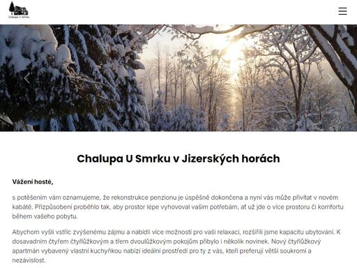 penzion „chalupa u smrku“ se nachází v krásném a klidném prostředí na rozhraní jizerských hor a krkonoš 850 m.n.m. okolí a poloha penzionu poskytuje široké možnosti pro celoroční rekreaci.