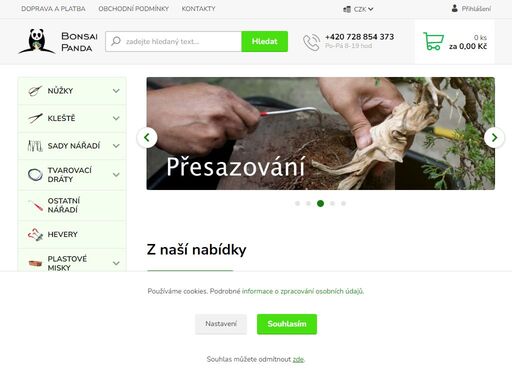 bohatý výběr nářadí na bonsaje. máme konkávní kleště šikmé a čelní, nůžky na bonsaje, tvarovací dráty i hevery. máme nejširší výběr plastových misek na bonsaje.