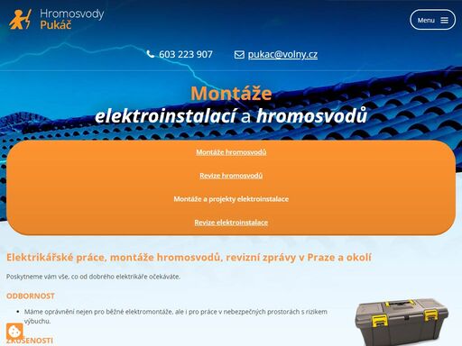 poskytneme vám vysokou kvalitu za přijatelné ceny. nabízíme elektrikářské práce, montáže hromosvodů a revizní zprávy. praha a okolí.
