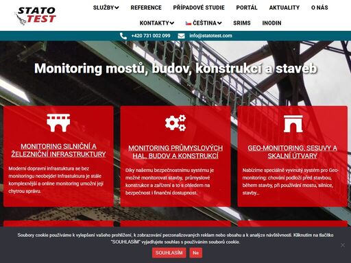 zabýváme se nepřetržitým online monitoringem staveb, mostů, či průmyslových a energetických objektů za pomoci moderních snímačů a technologie iot.