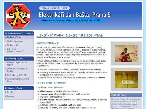 elektrikář bašta jan, praha 5 veškeré elektro práce, opravy elektroinstalace, připojení elektrospotřebičů, revize elektro.