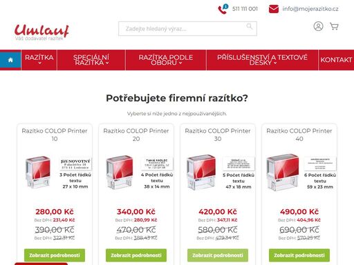 on-line výroba a prodej kvalitních razítek značky colop ? 2 vlastní prodejny ? doprava zdarma ? 30 let zkušeností ? 50.000+ vyrobených razítek
