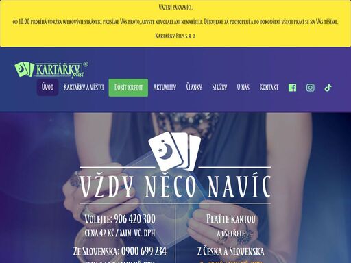 na věštecké lince mluvíte s vybranými kartářkami a věštci, jsou ochotni vás vyslechnout, naslouchat vašim přáním a pomoci vám jít lepší cestou.kartářky plus ® s.r.o., výklady karet po telefonu od zkušených kartářek a věštců, vždy něco navíc. volání již od 29,- kč/min vč. dph