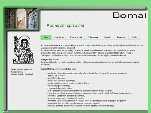 komerční spisovna bomal. jistota uskladnění dokumentů a listin dle předpisů.